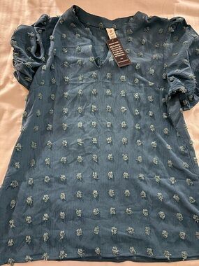 Textured Puff-Dot Blouse in Blue